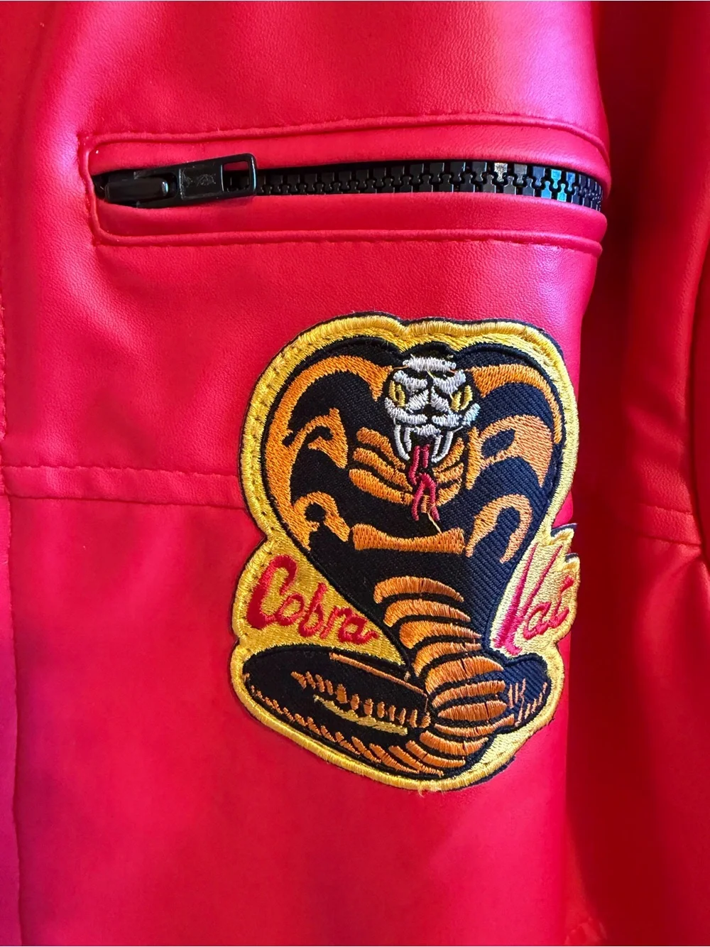 Cobra Kai / Karate Kid Red Men's Bomber Jacket with Cobra Patch